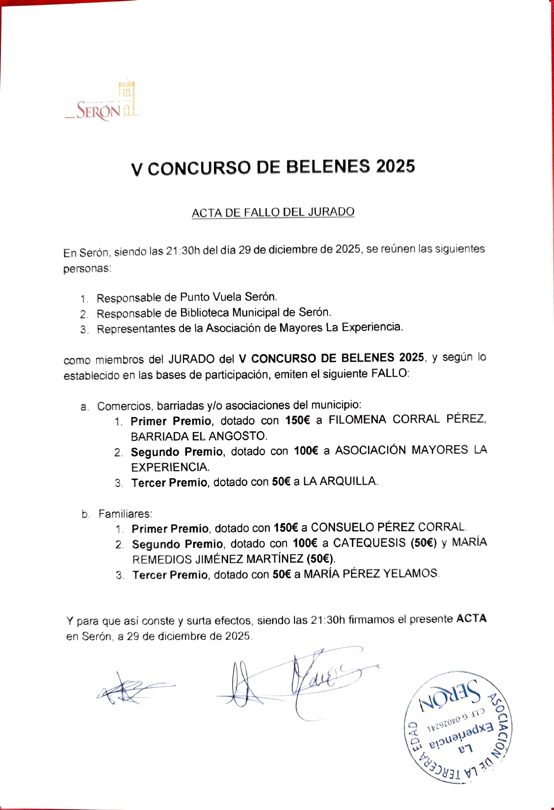 FALLO JURADO V CONCURSO DE BELENES